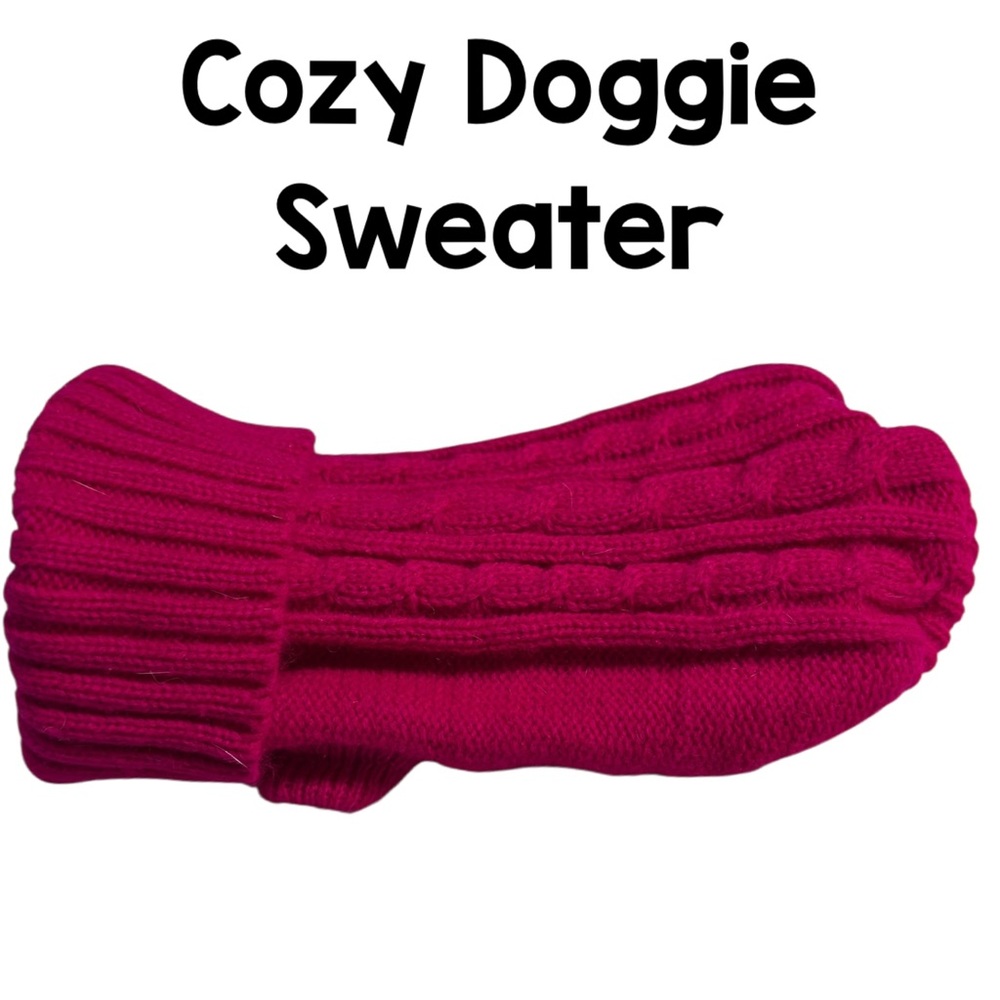 Cozy Cable Knit Turtleneck Pet Sweater Jacket for Small Dogs & Cats Hot Pink